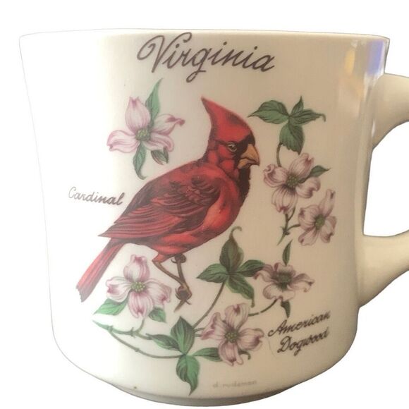 Vintage Virginia Souvenir Coffee Mug Cardinal American Dogwood Design Classic - Picture 2 of 13